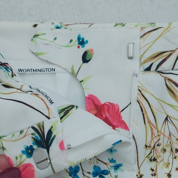 WORTHINGTON SLIM FIT Floral Print Off-White Pants NWOT - Picture 6 of 8